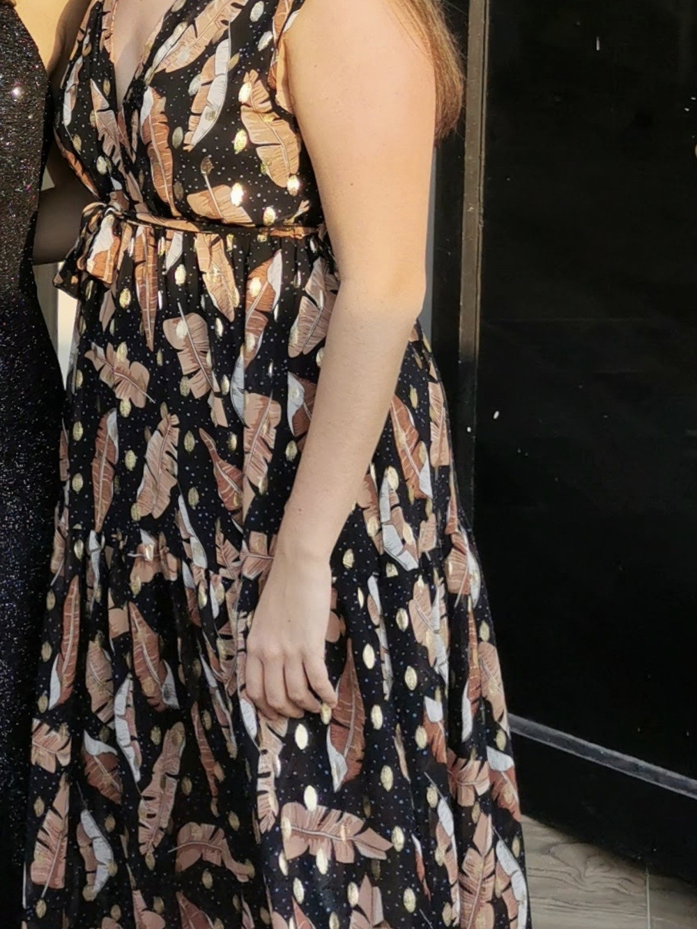 Black Feather-Print V-Neck Maxi Dress - Picture 2 of 2